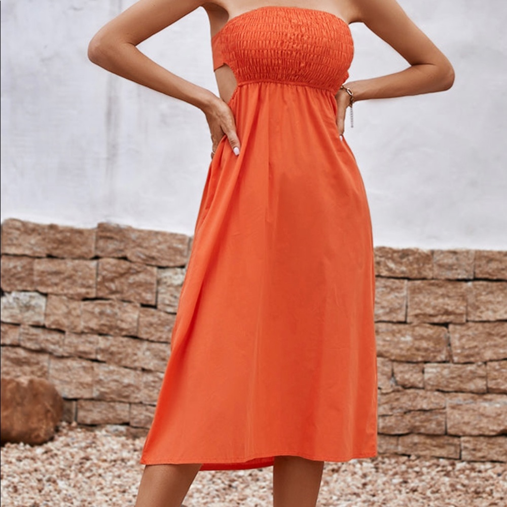 Cupshe  brand new Alma beach tea orange  backless tie dress size L
